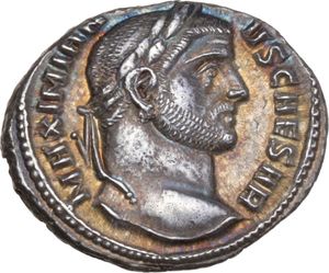 obverse: Galerius (305-311).  AR Argenteus, Ticinum mint. 
