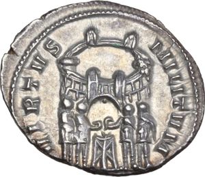 reverse: Galerius (305-311).  AR Argenteus, Ticinum mint. 