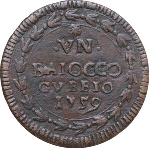 reverse: Gubbio. Clemente XIII (1758-1769) , Carlo Rezzonico. Baiocco 1759 A. I.