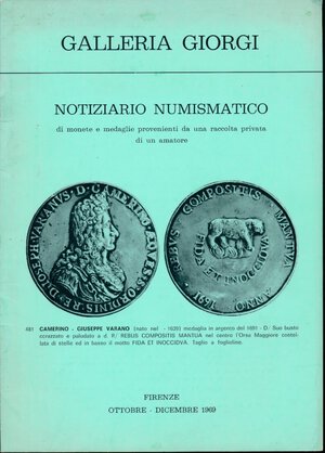 obverse: Galleria Giorgi. Notiziario Numismatico di monete e medaglie proveniente da una raccolta privata di un amatore. Dicembre 1969, pp. 40, foto in b/n, condizioni ottime.