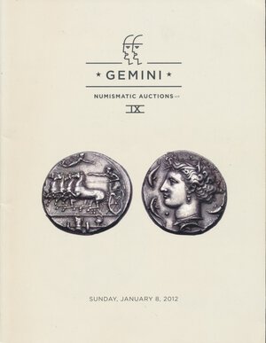 obverse: Gemini. Asta n. 9. 8 gennaio 2012 USA. Monete antiche. Pp. 152, foto a colori, condizioni ottime.
