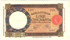 obverse: Regno d Italia. Banca d Italia. 50 Lire Lupetta Fascio 1° tipo 29/04/1940. 