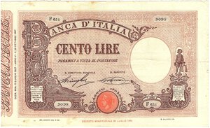 obverse: Regno d Italia. Banca d Italia. 100 Lire Matrice Fascio 12/07/1927. R. 