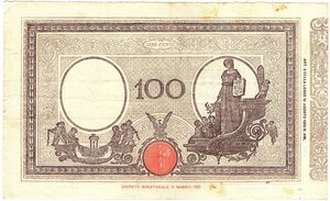 reverse: Regno d Italia. Banca d Italia. 100 Lire Matrice Fascio 12/07/1927. R. 