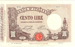 obverse: Regno d Italia. Banca d Italia. 100 Lire Matrice Fascio 21/03/1930. R. 