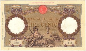 obverse: Regno d Italia. Banca d Italia. 100 Lire Roma Guerriera Fascio 05/10/1931. NC. 