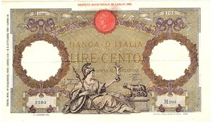 obverse: Regno d Italia. Banca d Italia. 100 Lire Roma Guerriera Fascio 19/12/1940. 