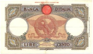 reverse: Regno d Italia. Banca d Italia. 100 Lire Roma Guerriera Fascio 19/12/1940. 
