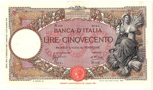 obverse: Regno d Italia. Banca d Italia. 500 Lire Mietitrice Fascio 12/01/1935. NC. 