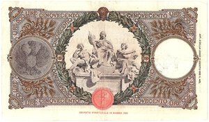reverse: Regno d Italia. Banca d Italia. 500 Lire Mietitrice Fascio 12/01/1935. NC. 
