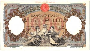 obverse: Regno d Italia. Banca d Italia. 1000 Lire Regine del Mare Fascio 12/12/1934. R. 