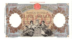 obverse: Regno d Italia. Banca d Italia. 1000 Lire Regine del Mare Fascio 28/11/1942. Officina dell Aquila. R. 