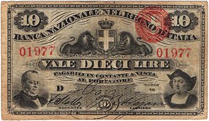 obverse: Banca Nazionale del Regno d Italia. 10 Lire 25/07/1866. R. 