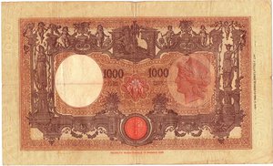 reverse: Regno d Italia. Banca d Italia. 1000 Lire Grande M Fascio 2° tipo 12/12/1942. R. 