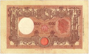 reverse: Regno d Italia. Banca d Italia. 1000 Lire Grande M Fascio 2° tipo 06/02/1943. R. 