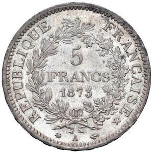 reverse: Francia. 3ª Repubblica (1870-1941). 5 Franchi 1873.