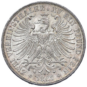 reverse: Germania, Francoforte. Città libera di Francoforte (1807-1866). Doppio Tallero 1861.