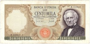 obverse: Repubblica Italiana. 100000 Lire Alessandro Manzoni 19/07/1970. R. 