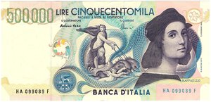obverse: Repubblica Italiana. 500000 Lire Raffaello Sanzio 13/05/1997. 