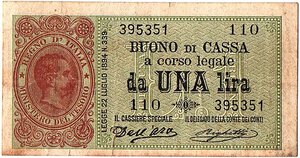 obverse: Regno d Italia. Buono di Cassa. 1 Lira 22/07/1894.
