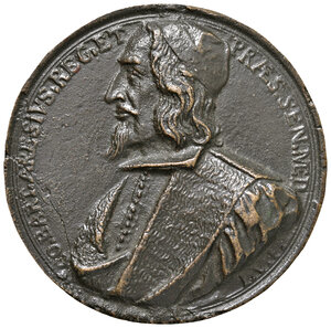 obverse: Milano 1674. Bartolomeo Arese Conte (1590-1674). Uniface. Busto di profilo verso sinistra con zucchetto e mantello senatoriale di pelliccia. 