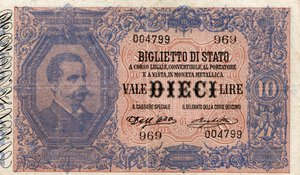 obverse: Regno d Italia. Biglietto di Stato. 10 Lire 25/10/1892. 