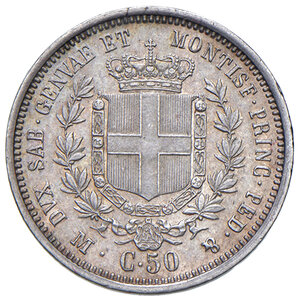 reverse: Regno di Sardegna. Vittorio Emanuele II (1849-1861). 50 Centesimi 1860.