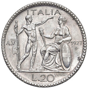 reverse: Vittorio Emanuele III (1900-1943). 20 Lire 1927.