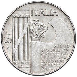 reverse: Vittorio Emanuele III (1900-1943). 20 Lire 1928.