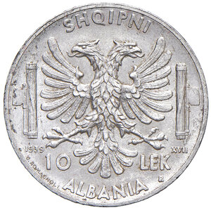 reverse: Albania Italiana. Vittorio Emanuele III (1939-1943). 10 Lek 1939.
