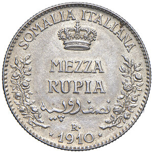 reverse: Somalia Italiana. Vittorio Emanuele III (1909-1925). ½ Rupia 1910.
