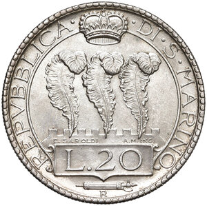obverse: Vecchia Monetazione (1864-1938). 20 Lire 1933.