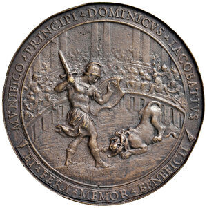 reverse: 1659 Stato Pontificio. Alessandro VII (1655-1667). Androclo nell arena combatte il leone, tratta dal bozzetto del Bernini. R2.