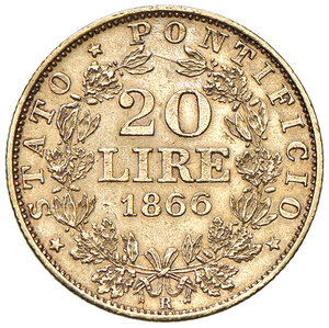 reverse: Stato Pontificio. Pio IX (1846-1870). 20 Lire 1866 Anno XXI.