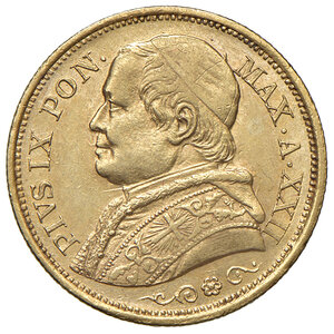 obverse: Stato Pontificio. Pio IX (1846-1870). 20 Lire 1867 Anno XXII.