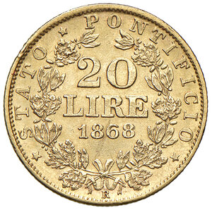 reverse: Stato Pontificio. Pio IX (1846-1870). 20 Lire 1868.