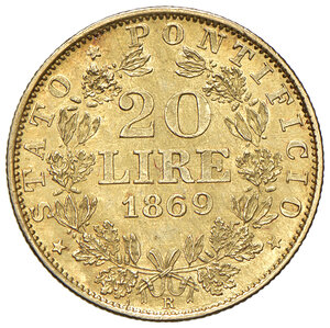 reverse: Stato Pontificio. Pio IX (1846-1870). 20 Lire 1869 Anno XXIV.