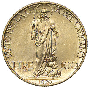 reverse: Pio XI (1929-1938). 100 Lire 1929.