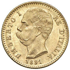 obverse: Umberto I (1878-1900). 20 Lire 1891.