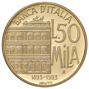 reverse: Repubblica Italiana. Monetazione in Lire (1946-2001). 50000 Lire 1993.