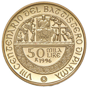 reverse: Repubblica Italiana. Monetazione in Lire (1946-2001). 50000 Lire 1996.