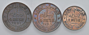 obverse: Somalia Italiana. Insieme di 3 valori: 4 Bese 1921; 4 Bese 1923; 2 Bese 1921.