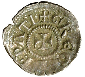 obverse: AQUILEIA. Gregorio di Montelongo (1251-1269) Mezzo denaro. Croce R/ Giglio. Bern. 23     AR      MOLTO RARO  +SPL