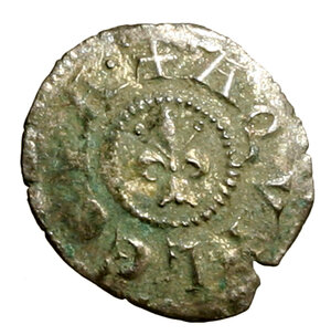 reverse: AQUILEIA. Gregorio di Montelongo (1251-1269) Mezzo denaro. Croce R/ Giglio. Bern. 23     AR      MOLTO RARO  +SPL