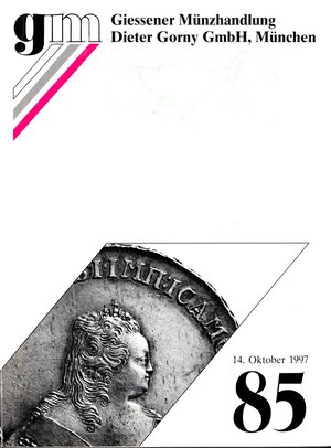 obverse: GIESSENER Munz. Gorny Dieter. - Auktion, 85. Munchen, 14 - Oktober, 1997. Russland, sammlung Heiberg. Pp 99,  nn. 1177, tutti illustrati. Rilegatura editoriale sciupata, interno ottimo stato, raro e importante vendita di monete russe.