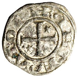 reverse: BRINDISI. Enrico VI e Costanza d’Altavilla (1195-96) Denaro. Croce con stelle nel 2° e 3° quarto R/ Lettere AP abbreviate.  Spahr 30  (g. 0,89)   MI   qSPL