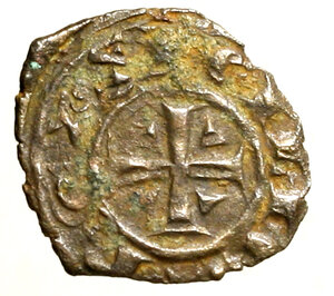 reverse: BRINDISI Manfredi (1258-1266) Denaro. AP tra tre globetti R/ Croce con cunei nei quarti. Spahr 195; MIR 326     MI    (g. 0,57)    SPL