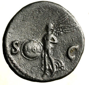 reverse: NERONE (54-68) Asse per Roma. D/ Testa laur. a ds. R/ Vittoria alata in volo verso sn. con scudo AE (g. 8,96 mm. 26) C. 289, RIC 313. +BB