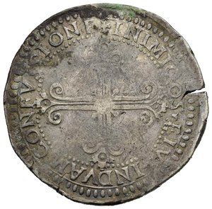 reverse: CAGLIARI. Filippo II di Spagna (1556-1598). Da 10 reali. Ag (28,18 g). D/ Busto coronato a destra tra CX A. R/ Croce ornata. Piras 48; MIR 40. Rara. BB