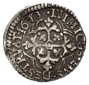 reverse: CAGLIARI. Carlo II di Spagna (1665-1700). Reale 1673. Ag (2,41 g). D/ Busto a destra tra sigle CI e stella; R/ Croce in cornice quadrilobata. Piras 93. BB+